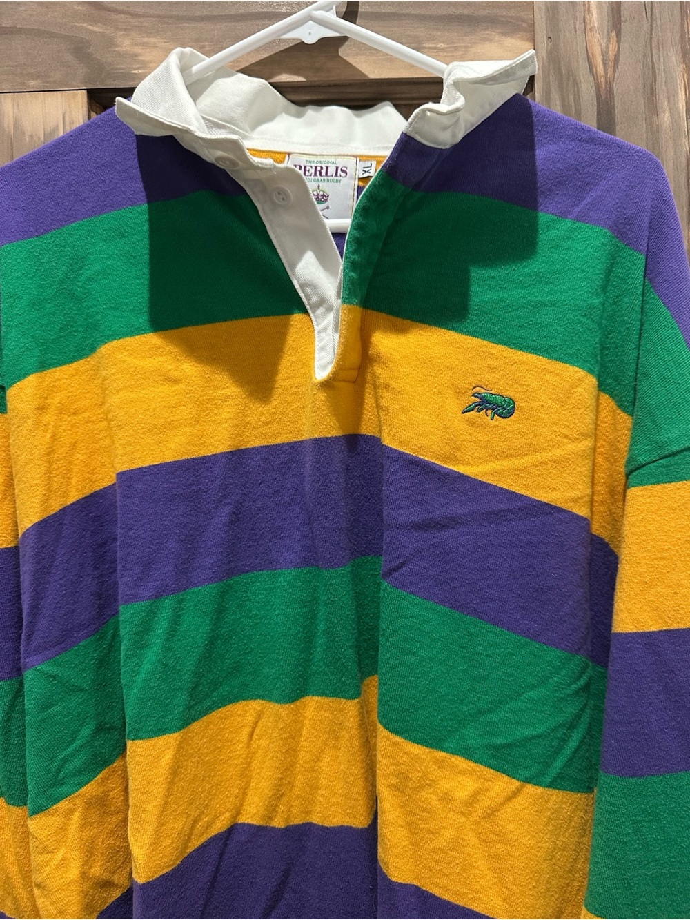 Men’s Perlis Mardi Gras Rugby Polo in Green, Purple & Gold